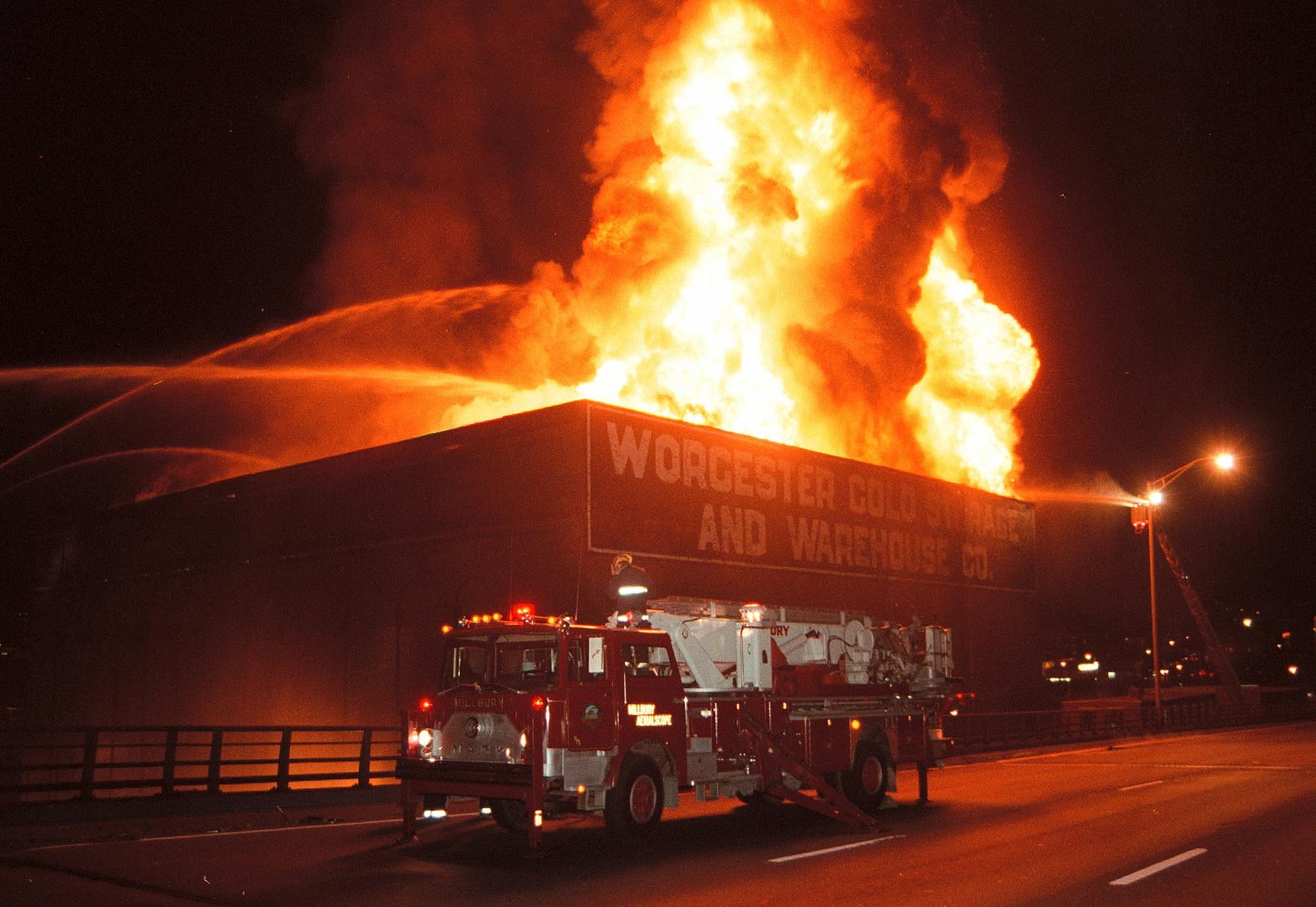 Cold storage warehouse on fire